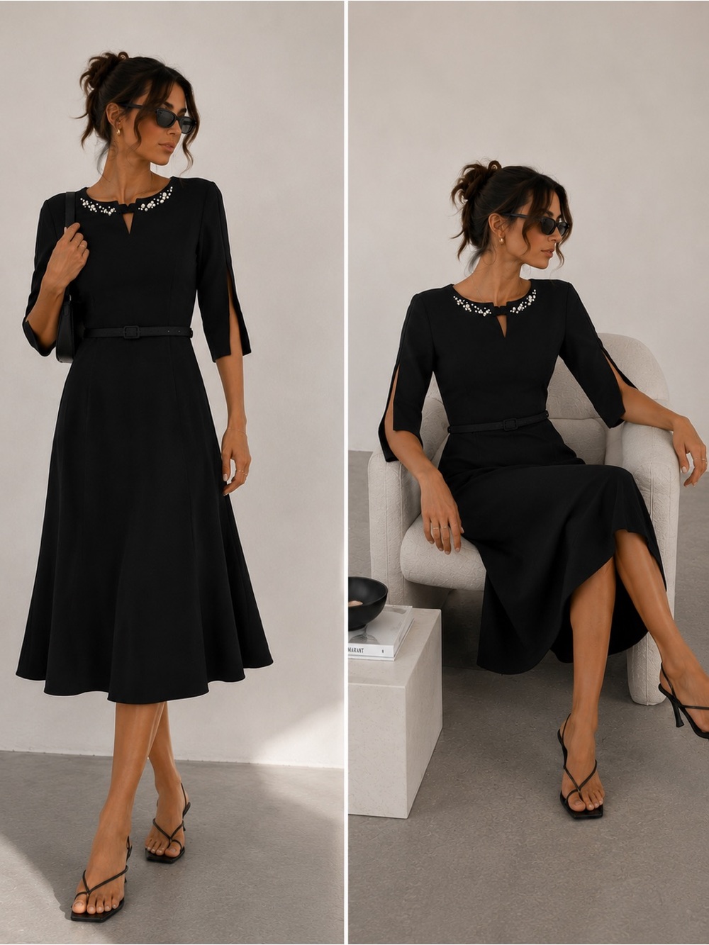 PORTS vintage pearl embellished midi dress